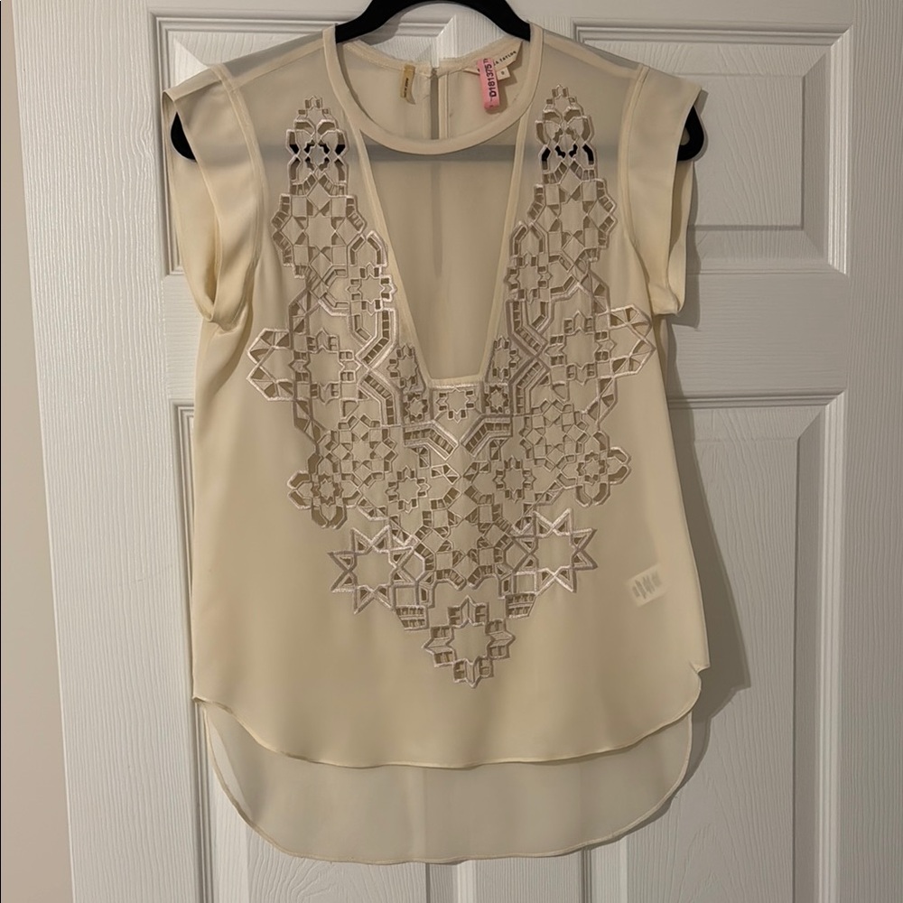 Rebecca Taylor Cream Embroidered Women's Top